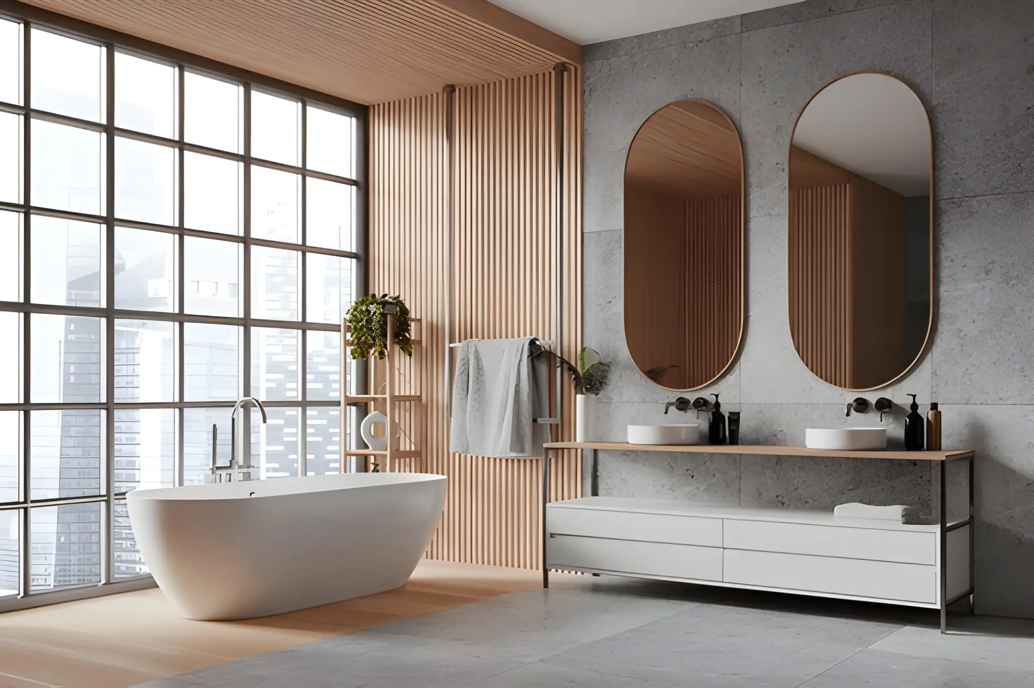 Luxury bathroom remodeling hunts point project with freestanding tub and high-end fixtures by BelRed Construction.