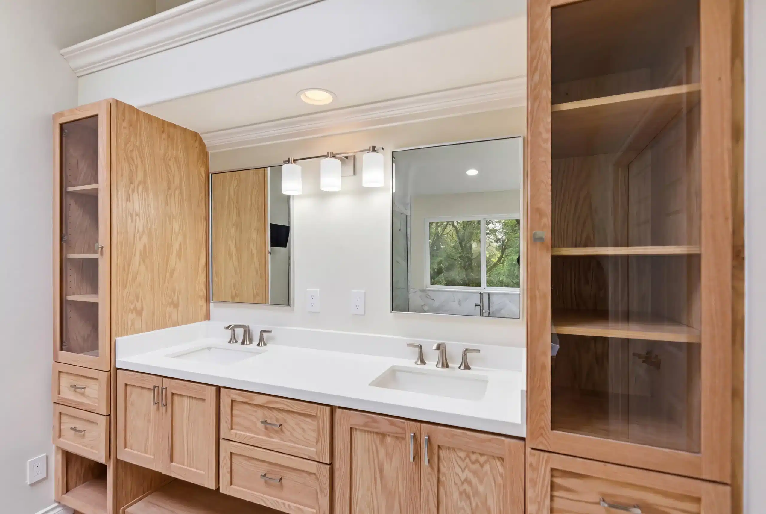 Bathroom Remodeling in Kirkland with a custom modern vanity and walk-in shower