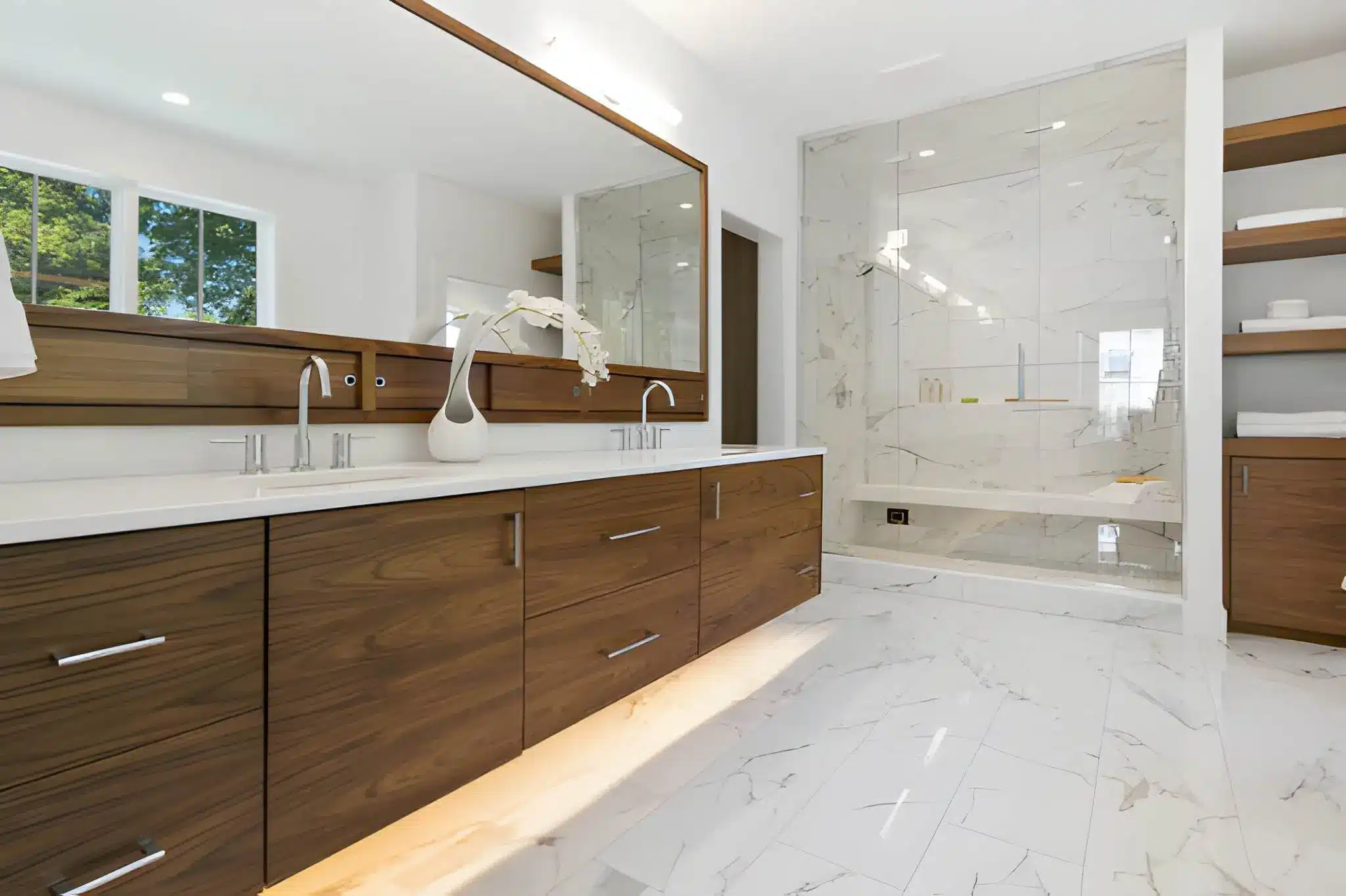 Bathroom Remodeling in Renton with custom cabinetry, contemporary fixtures, and practical storage