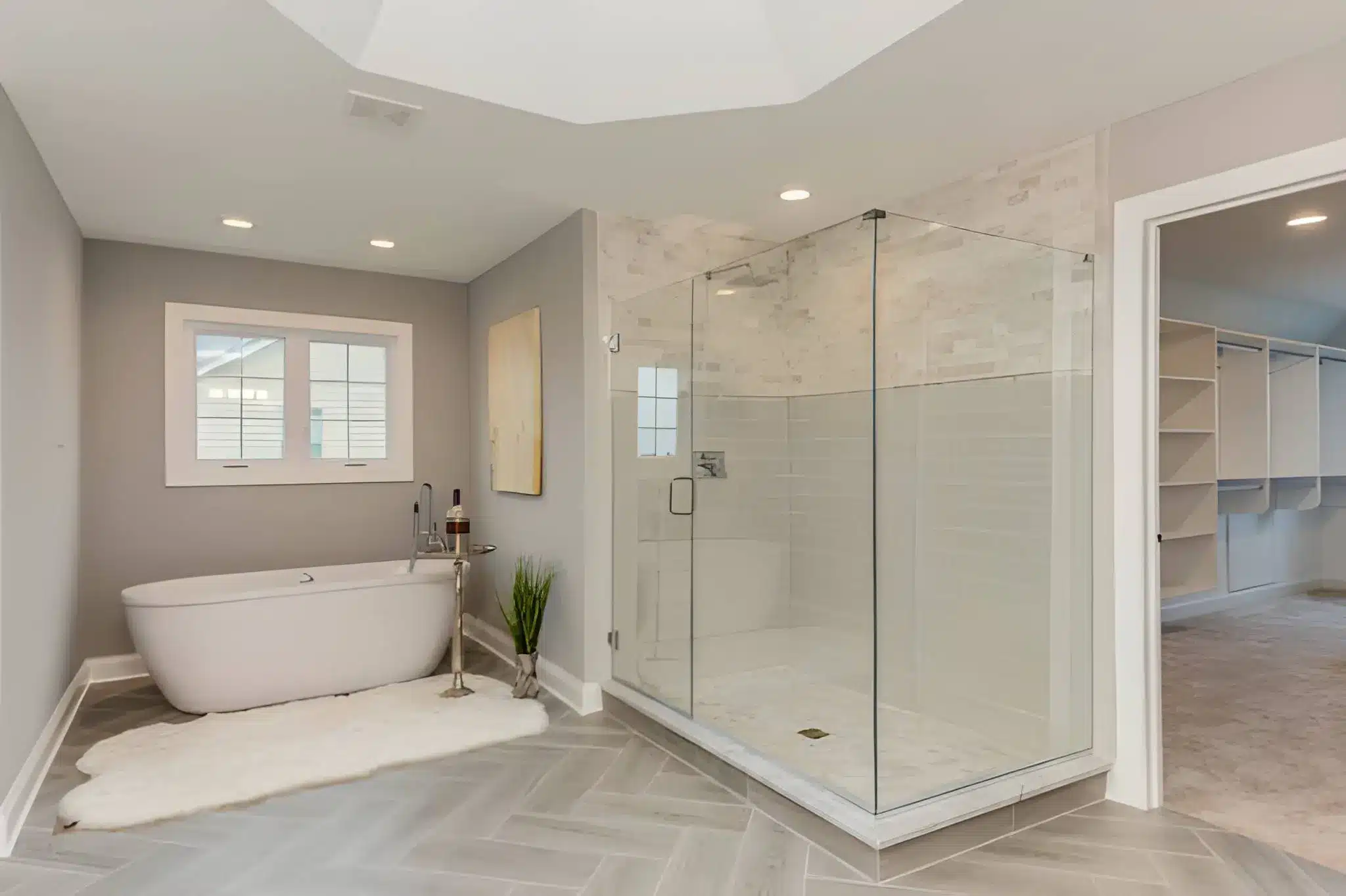 Bathroom Remodeling in Kirkland with a contemporary walk-in shower and elegant tilework