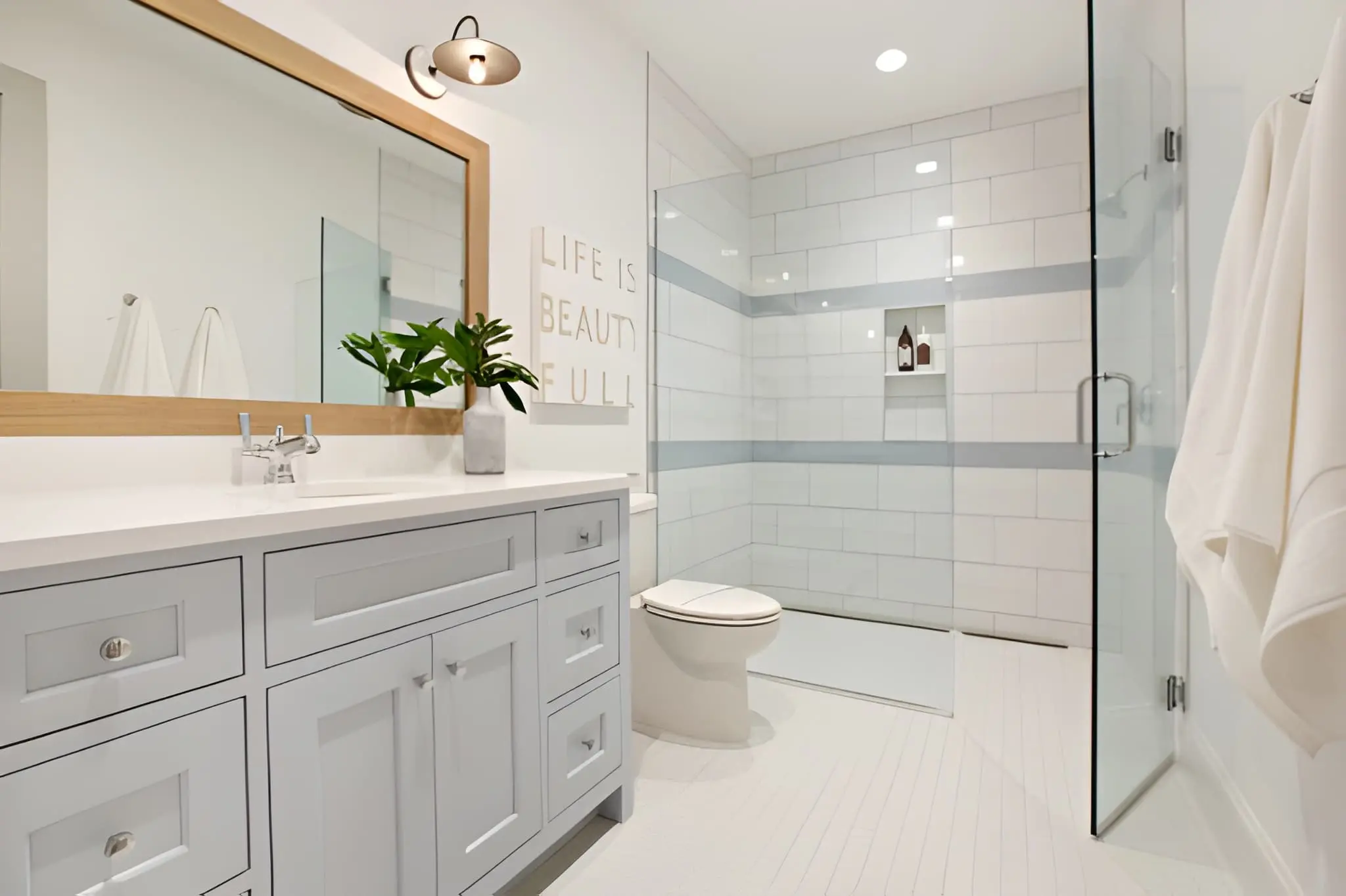 Bathroom Remodeling in Squak Mountain with a luxury primary bathroom featuring a walk-in shower and custom vanity